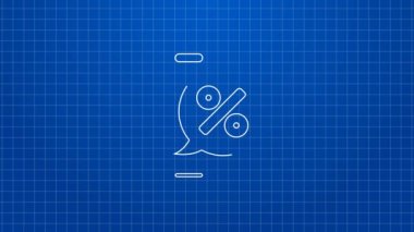 Cep telefonu simgesinde beyaz çizgi indirimi mavi arka planda izole edildi. Satış yüzdesi - fiyat etiketi, etiket. 4K Video hareketli grafik canlandırması