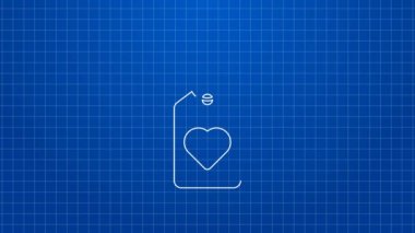 Mavi arkaplanda beyaz çizgi kalp etiketi simgesi izole edildi. Aşk sembolü. Sevgililer Günü sembolü. 4K Video hareketli grafik canlandırması
