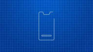 Mobil ikona sipariş edilen beyaz çizgi yiyecek mavi arka planda izole edildi. Cep telefonuyla sipariş verin. Restoran yemek teslimatı konsepti. 4K Video hareketli grafik canlandırması