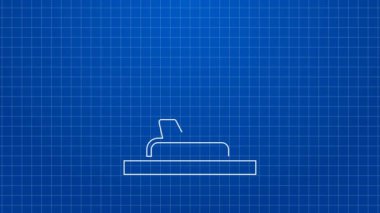 Beyaz çizgi hologram simgesi mavi arkaplanda izole edildi. Küresel iletişim teknolojisi. 4K Video hareketli grafik canlandırması