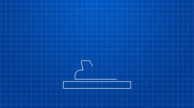 Beyaz çizgi hologram simgesi mavi arkaplanda izole edildi. Küresel iletişim teknolojisi. 4K Video hareketli grafik canlandırması