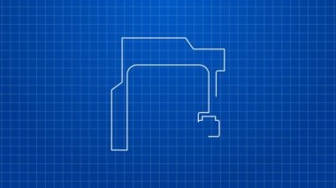 Mavi arka planda beyaz çizgi sürgülü kapı simgesi izole edildi. 4K Video hareketli grafik canlandırması