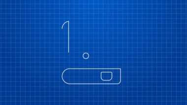 Mavi arka planda izole edilmiş silah ikonu hakkında beyaz çizgi kitabı. Küçük ateşli silah. Silah kataloğu. 4K Video hareketli grafik canlandırması