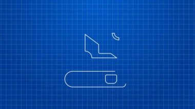 Mavi arka planda izole edilmiş geometri simgesi hakkında beyaz çizgi kitabı. 4K Video hareketli grafik canlandırması