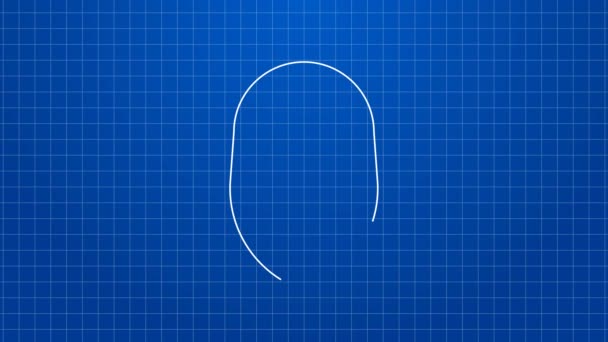 Bílá čára Středověká železná přilba pro ikonu ochrany hlavy izolovanou na modrém pozadí. Rytířská helma. Grafická animace pohybu videa 4K — Stock video