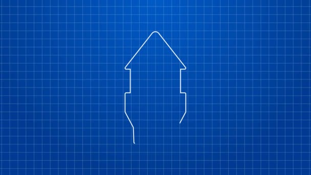 Biała linia Ikona wieży zamkowej odizolowana na niebieskim tle. Znak twierdzy. 4K Animacja graficzna ruchu wideo — Wideo stockowe