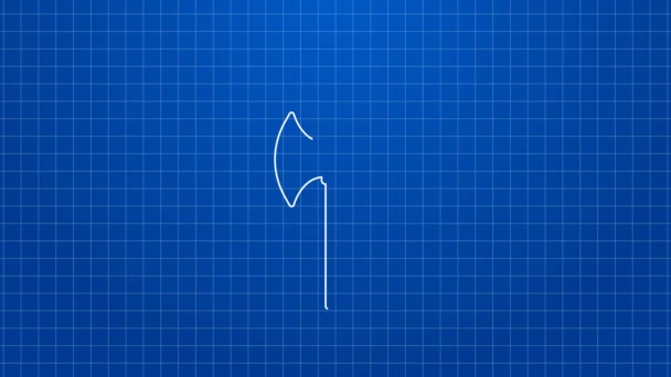 Белая линия Средневековый топор значок изолирован на синем фоне. Боевой топор, топор палача. Средневековое оружие. Видеографическая анимация 4K — стоковое видео