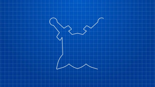 Witte lijn Middeleeuws schild met gekruiste zwaarden pictogram geïsoleerd op blauwe achtergrond. 4K Video motion grafische animatie — Stockvideo