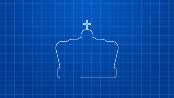Icono de corona King de línea blanca aislado sobre fondo azul. Animación gráfica de vídeo 4K — Vídeo de stock