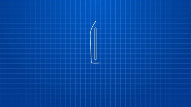 Белая линия Средневековый меч значок изолирован на синем фоне. Средневековое оружие. Видеографическая анимация 4K — стоковое видео