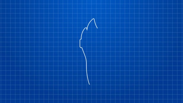 Witte lijn Torch vlam pictogram geïsoleerd op blauwe achtergrond. Symbool vuur heet, vlam kracht, vlammen en warmte. 4K Video motion grafische animatie — Stockvideo