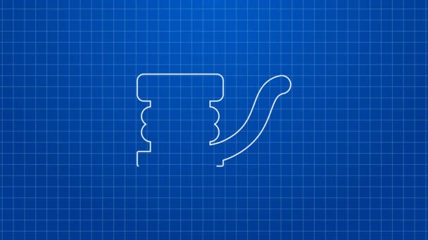 Bílá čára Mariňácký bollard s lanem přivázaným na molu ikonu izolované na modrém pozadí. Grafická animace pohybu videa 4K — Stock video