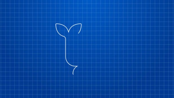 Witte lijn Walvis pictogram geïsoleerd op blauwe achtergrond. 4K Video motion grafische animatie — Stockvideo
