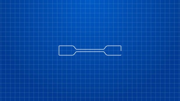 Witte lijn Kajak en peddel pictogram geïsoleerd op blauwe achtergrond. Kajak en kano voor visserij en toerisme. Buitenactiviteiten. 4K Video motion grafische animatie — Stockvideo