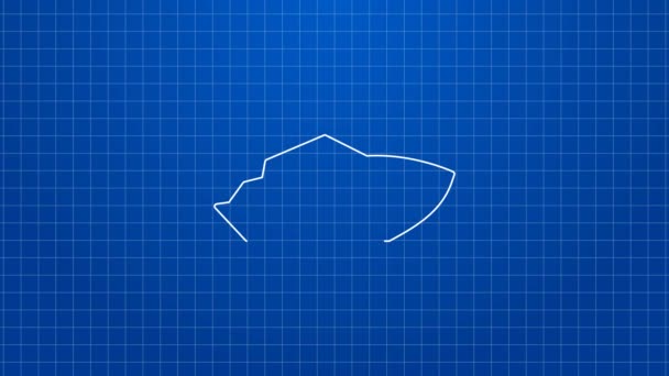Icona Speedboat linea bianca isolata su sfondo blu. Animazione grafica 4K Video motion — Video Stock