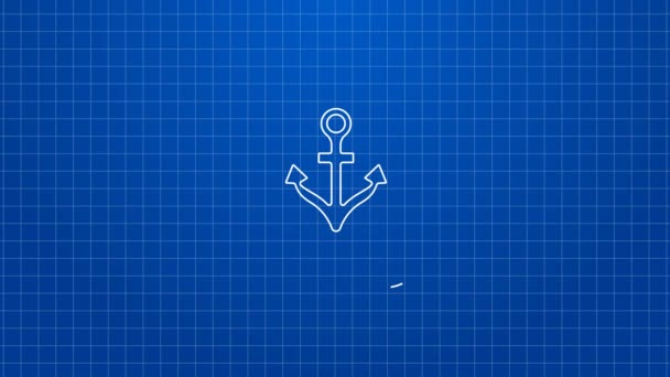 White line Anchor icon isolated on blue background. 4K Video motion graphic animation — Stock Video