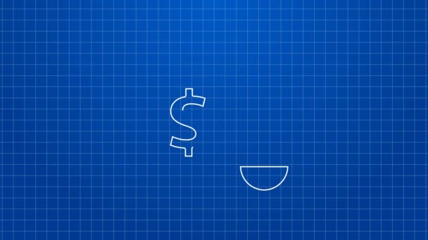 Fehér vonal Papír ellenőrzés és pénzügyi ellenőrzés ikon elszigetelt kék háttér. Papíralapú nyomtatás, vásárlási bizonylat vagy számla. 4K Videó mozgás grafikus animáció — Stock videók