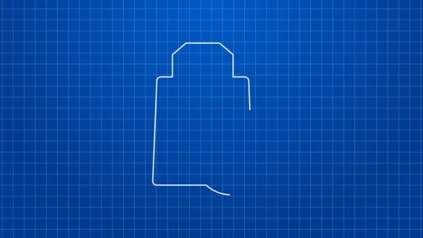 Bílá čára Nákupní taška ikona izolované na modrém pozadí. Značka balíčku. Grafická animace pohybu videa 4K — Stock video