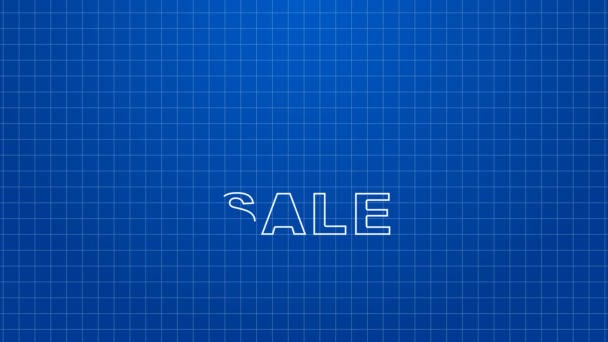 Linea bianca Segno sospeso con testo Icona di vendita isolata su sfondo blu. Cartello con testo Vendita. Animazione grafica 4K Video motion — Video Stock