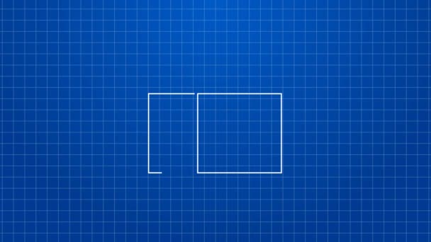 Bílá čára Nákupní budova nebo obchod ikona izolované na modrém pozadí. Výstavba obchodu. Grafická animace pohybu videa 4K — Stock video