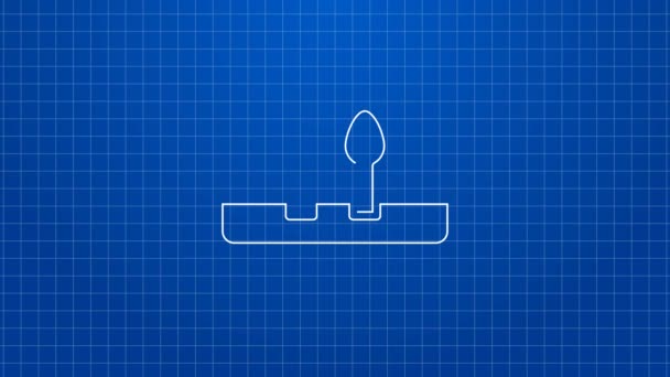 Белая линия Онлайн заказ и значок доставки фаст-фуда изолированы на синем фоне. Видеографическая анимация 4K — стоковое видео