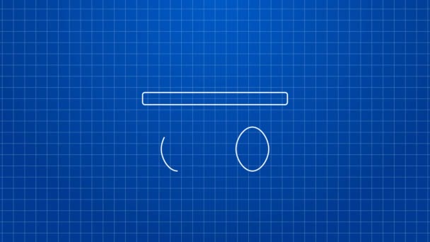 Beyaz çizgi kahve fincanı mavi arka planda izole edilmiş bir ikon haline gelecek. 4K Video hareketli grafik canlandırması — Stok video