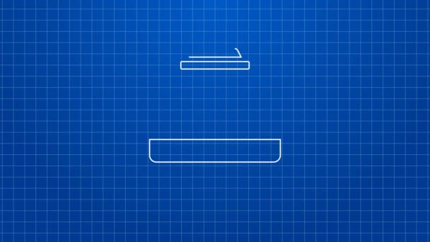 Línea blanca Pedido en línea y entrega de comida rápida icono aislado sobre fondo azul. Animación gráfica de vídeo 4K — Vídeos de Stock