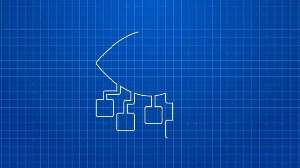 Linha branca Ícone de visão de computador isolado no fundo azul. Visão técnica, circuito ocular, sistema de vigilância por vídeo, sistemas de realidade aumentada. Animação gráfica em movimento de vídeo 4K — Vídeo de Stock