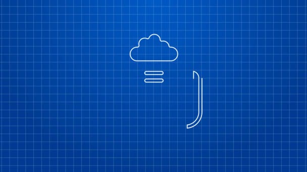 Linha branca Ícone de banco de dados Cloud isolado no fundo azul. Conceito de computação em nuvem. Serviço digital ou aplicativo com transferência de dados. Animação gráfica em movimento de vídeo 4K — Vídeo de Stock