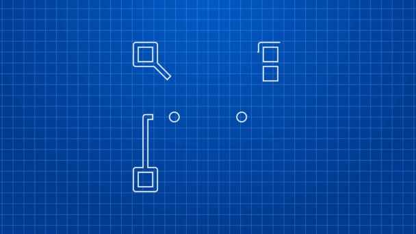 Weiße Linie Blockchain-Technologie Bitcoin-Symbol isoliert auf blauem Hintergrund. Abstraktes Geschäft mit geometrischen Blockketten-Netzwerktechnologien. 4K Video Motion Grafik Animation — Stockvideo