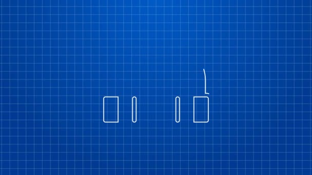 Иконка наушников белой линии на синем фоне. Наушники. Концепция прослушивания музыки, сервиса, связи и оператора. Видеографическая анимация 4K — стоковое видео