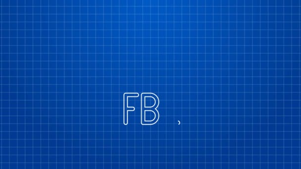 Біла лінія піктограми FB2 Файл ізольовано на синьому фоні. 4K Відео рух графічна анімація — стокове відео