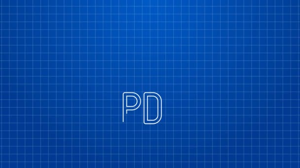 White line PDF-fil dokument. Ladda ner pdf-knappen ikon isolerad på blå bakgrund. PDF-fil symbol. 4K Video motion grafisk animation — Stockvideo