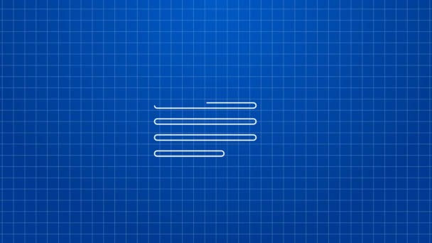 Bílá čára výnos, papír, pergamen, ikona posuvníku izolované na modrém pozadí. Grafická animace pohybu videa 4K — Stock video