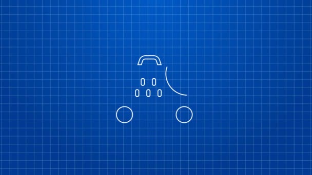 Fehér vonal Taximéter eszköz ikon elszigetelt kék háttér. Mérőkészülék utasvitelre taxi autóban. 4K Videó mozgás grafikus animáció — Stock videók