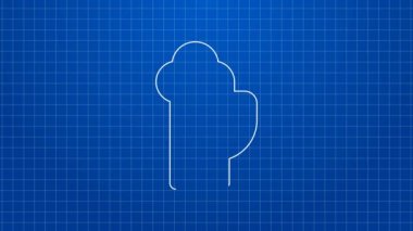 Mavi arka planda izole edilmiş beyaz çizgi bira ikonu. 4K Video hareketli grafik canlandırması