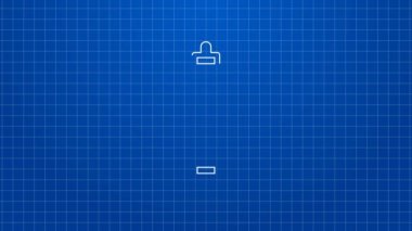 Beyaz çizgi yuvarlanan pin simgesi mavi arkaplanda izole edildi. 4K Video hareketli grafik canlandırması