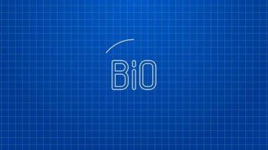 Beyaz çizgi Banner, etiket, etiket, biyoyeşil sağlıklı gıda ikonu için logo mavi arka planda izole. Organik ürün. Sağlıklı yemek etiketi. 4K Video hareketli grafik canlandırması