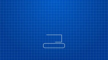 Beyaz çizgi kartuş simgesi mavi arkaplanda izole edildi. Av tüfeği av tüfeği fişeği. Tüfek mermisi ikonu. 4K Video hareketli grafik canlandırması