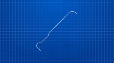 Mavi zemin üzerinde top ikonu olan beyaz çizgi beyzbol sopası. 4K Video hareketli grafik canlandırması