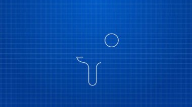 Masa tenisi ikonunu oynamak için beyaz hat raketi mavi arka planda izole edildi. 4K Video hareketli grafik canlandırması