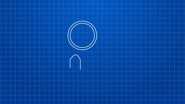 Weiße Linie Föhn-Symbol isoliert auf blauem Hintergrund. Haartrockner Zeichen. Föhn-Symbol. Heiße Luft blasen. 4K Video Motion Grafik Animation — Stockvideo