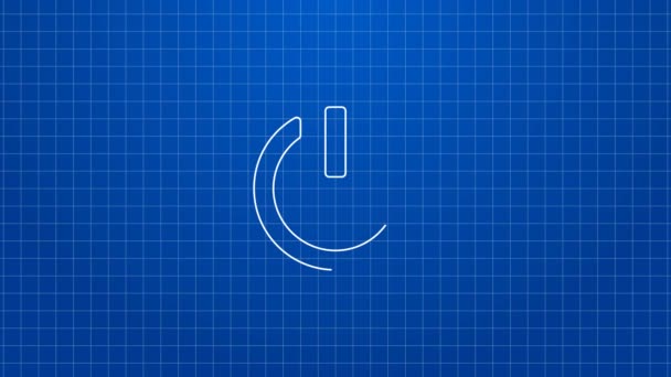 White line Power button icon isolated on blue background. Start sign. 4K Video motion graphic animation — Stock Video