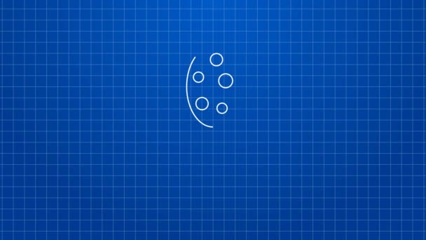 Weiße Linie Salami Wurst Symbol isoliert auf blauem Hintergrund. Fleischfeinkostprodukt. 4K Video Motion Grafik Animation — Stockvideo