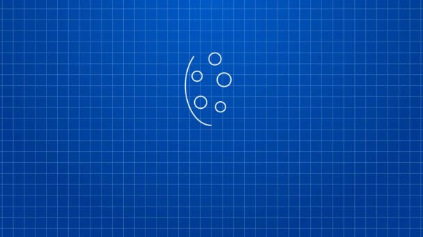 White line Salami sausage icon isolated on blue background. Meat delicatessen product. 4K Video motion graphic animation — Stock Video