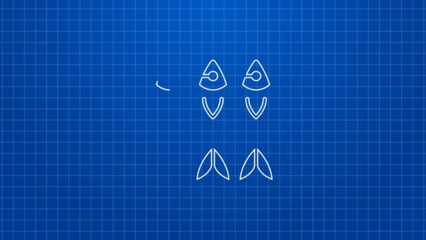White line Dried fish icon isolated on blue background. 4K Video motion graphic animation — Stock Video