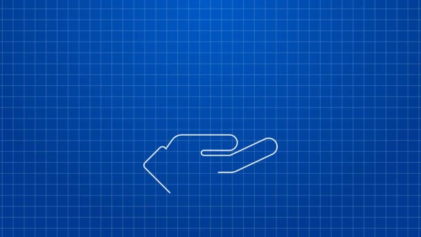 Bílá čára Mytí rukou s ikonou mýdla izolované na modrém pozadí. Mytí rukou mýdlem, aby se zabránilo viru a bakteriím. Grafická animace pohybu videa 4K — Stock video