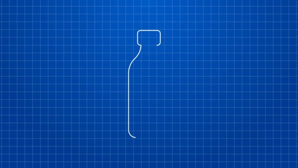 Weiße Linie Flasche Wasser Symbol isoliert auf blauem Hintergrund. Soda Aqua Drink Zeichen. 4K Video Motion Grafik Animation — Stockvideo