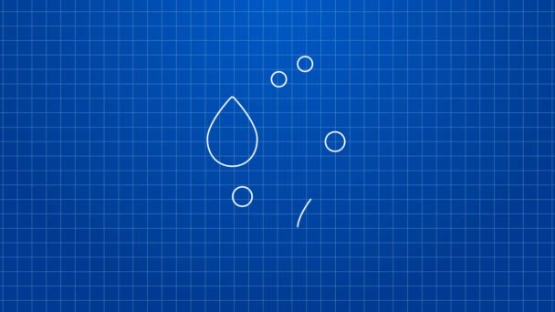 White line Test tube with water drop icon isolated on blue background. 4K Video motion graphic animation — Stock Video