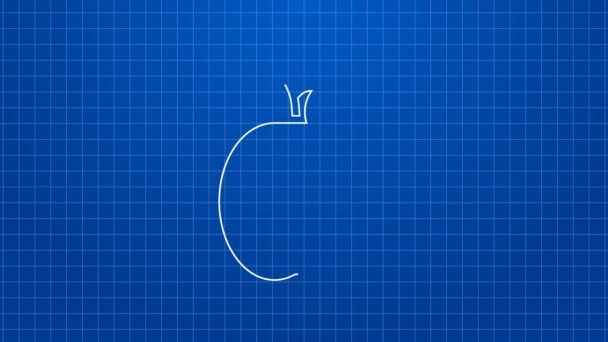 Línea blanca Icono de fruta de ciruela aislado sobre fondo azul. Animación gráfica de vídeo 4K — Vídeo de stock
